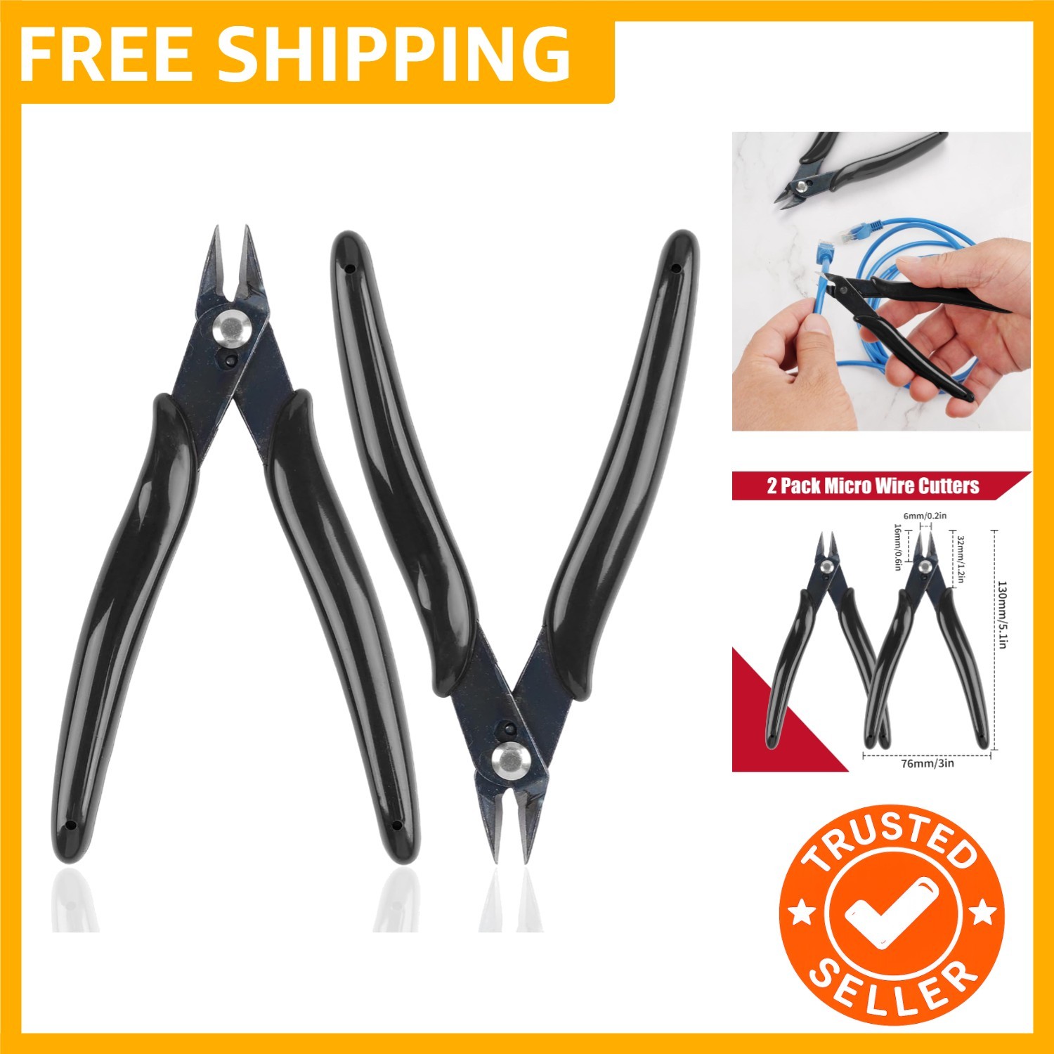 2 Pack Micro Wire Cutters, 5 Inches Flush Cutters Pliers, Diagonal Side Cutte...