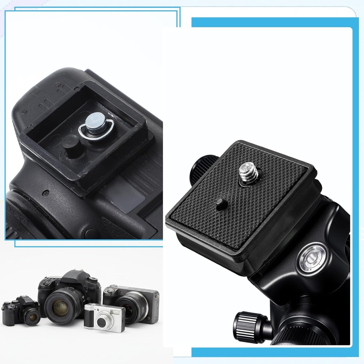 Sturdy Black Tripod Quick Release Mount for Cameras - 41x44.5mm Adaptability