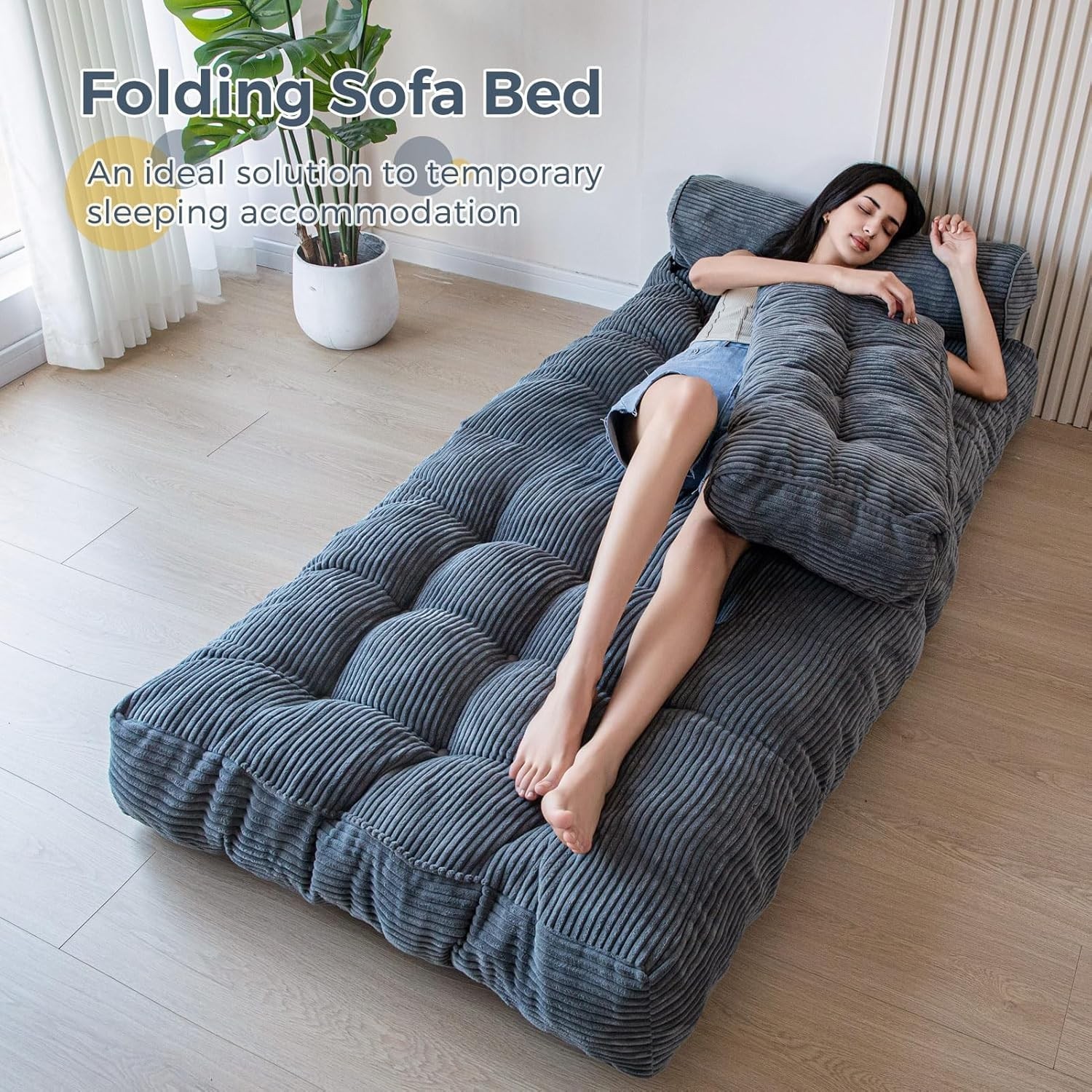 Portable Dark Grey Convertible Sleeper Chair with Headrest & Lumbar Support