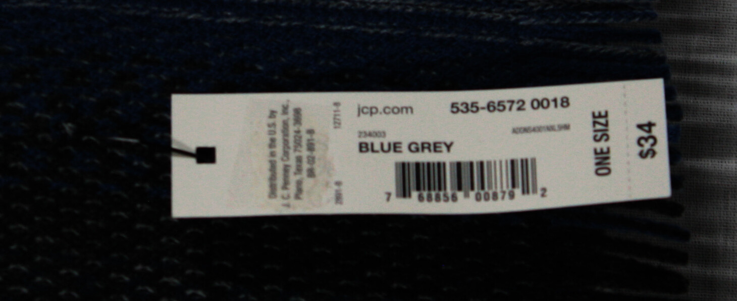 J. FERRER MENS STRIPED SCARF WITH FRINGE SIZE 70" x 12" GREY & BLUE NEW WITH TAG