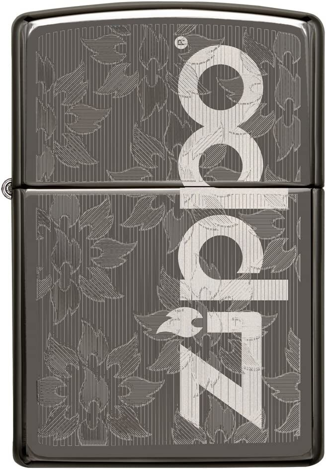 Zippo 29241 Flame Flowers and Zippo Logo Black Ice