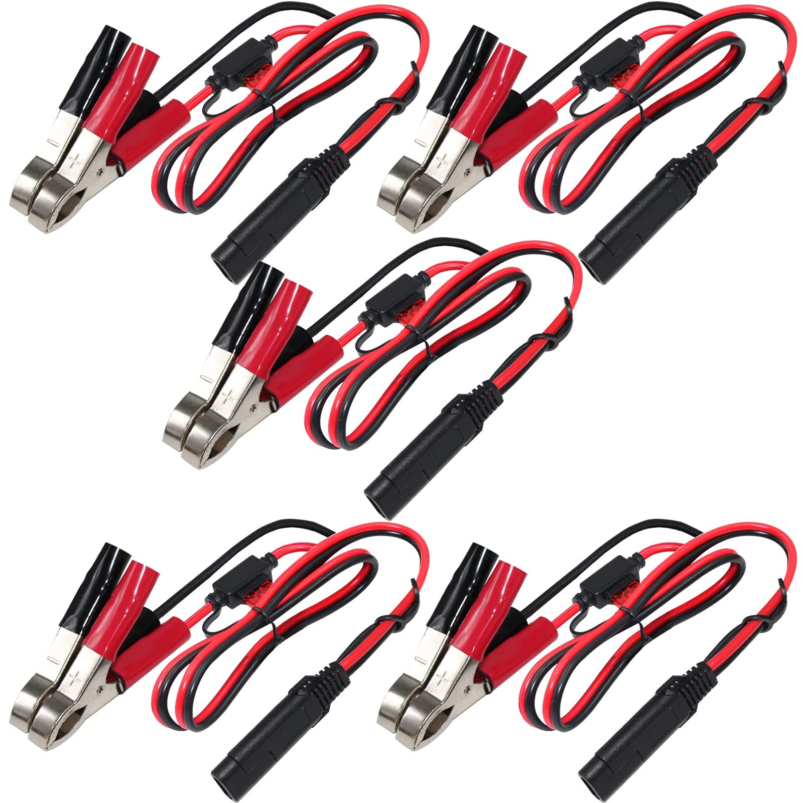 (5PACK)1.5FT 12V Battery Alligator Clip to SAE 2Pin Quick Disconnect 5 PACK