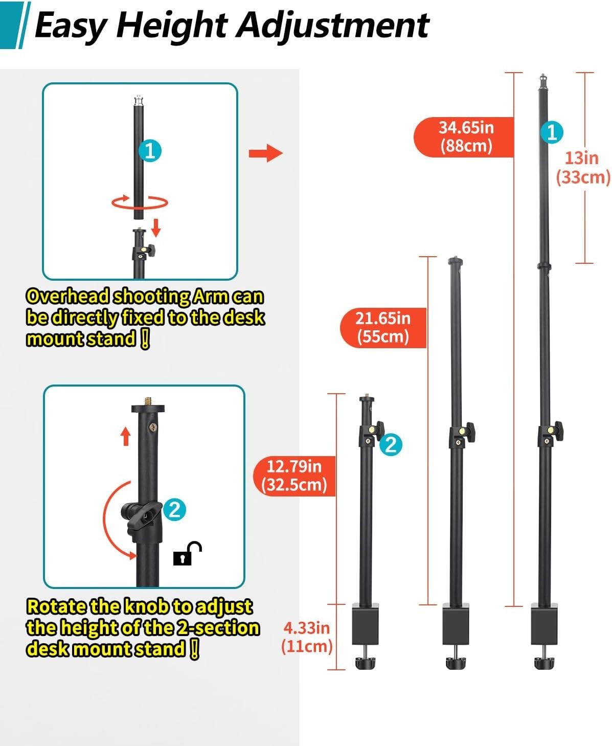 Overhead Camera Mount Desk Stand 360 Adjustable Magic Arm Webcam Phone Clamp