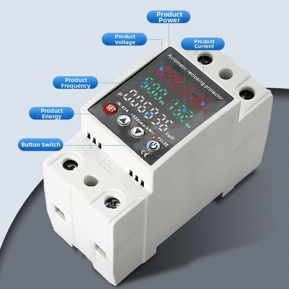 Electric Meter Voltage Protector AC 80V-300V 63A Automatic Disconnect Recovery