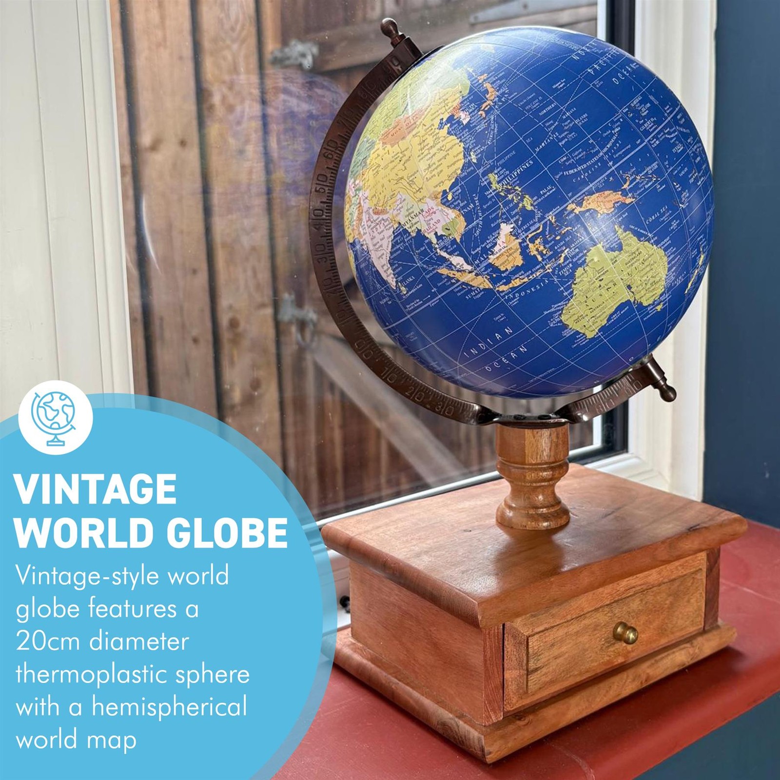 Globe with Wooden Base & Drawer