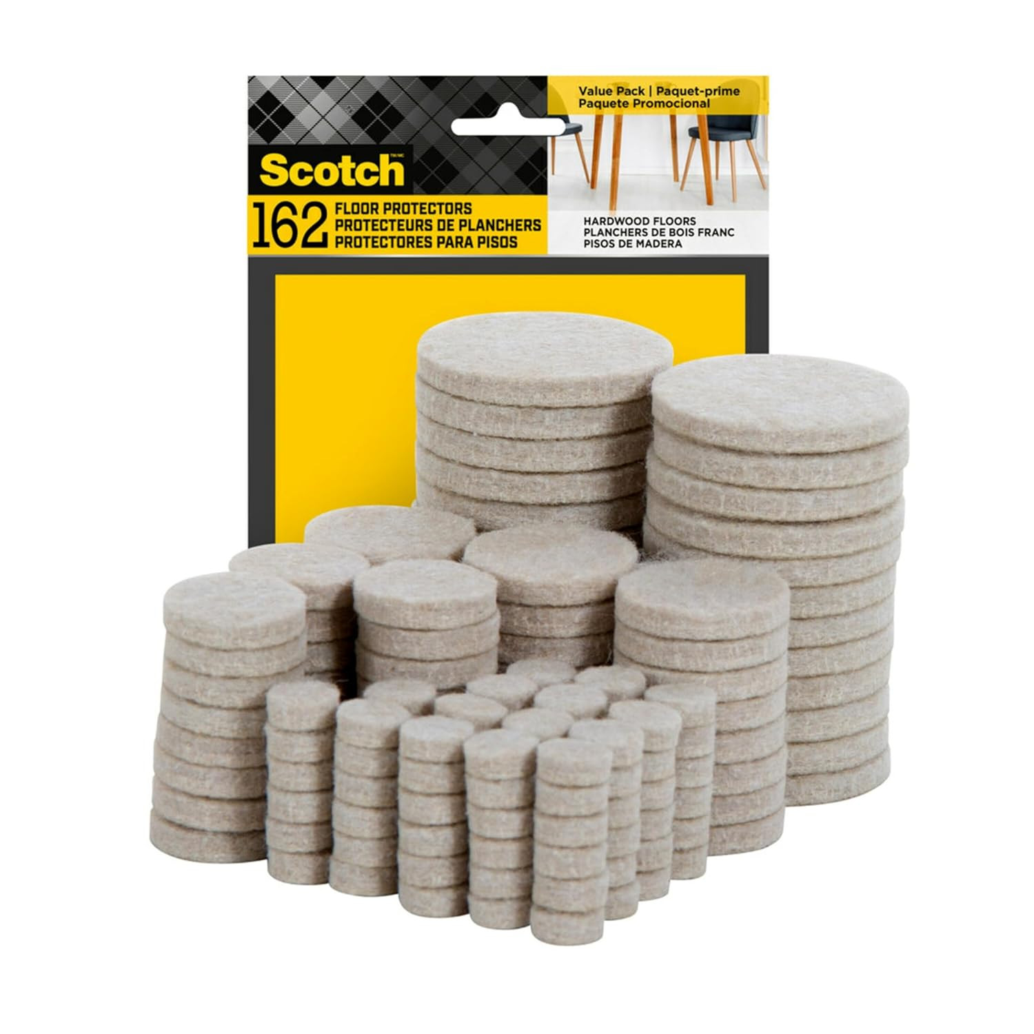 Scotch Felt Furniture Pads 162 PCS Furniture Pads for Hardwood Floors, Round, B