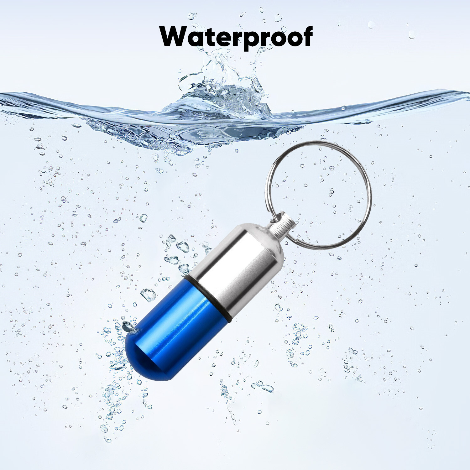 2 Pack Medicine Pill Bottle Portable Container Holder Keychain Waterproof Blue