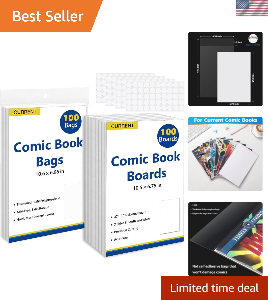 Comic Book Bags and Boards 100 Comic Book Sleeves and 100 Comic Book Boards, ...