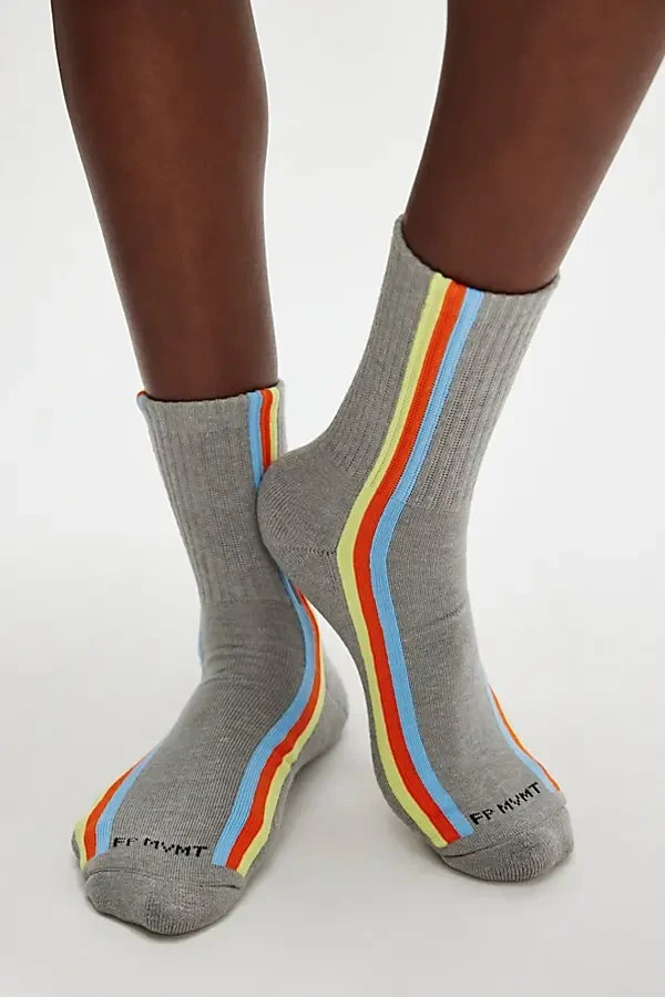 NWT FP‎ Movement Tempo Quarter Crew Socks in Grey with Stripe Athletic SOLD OUT!