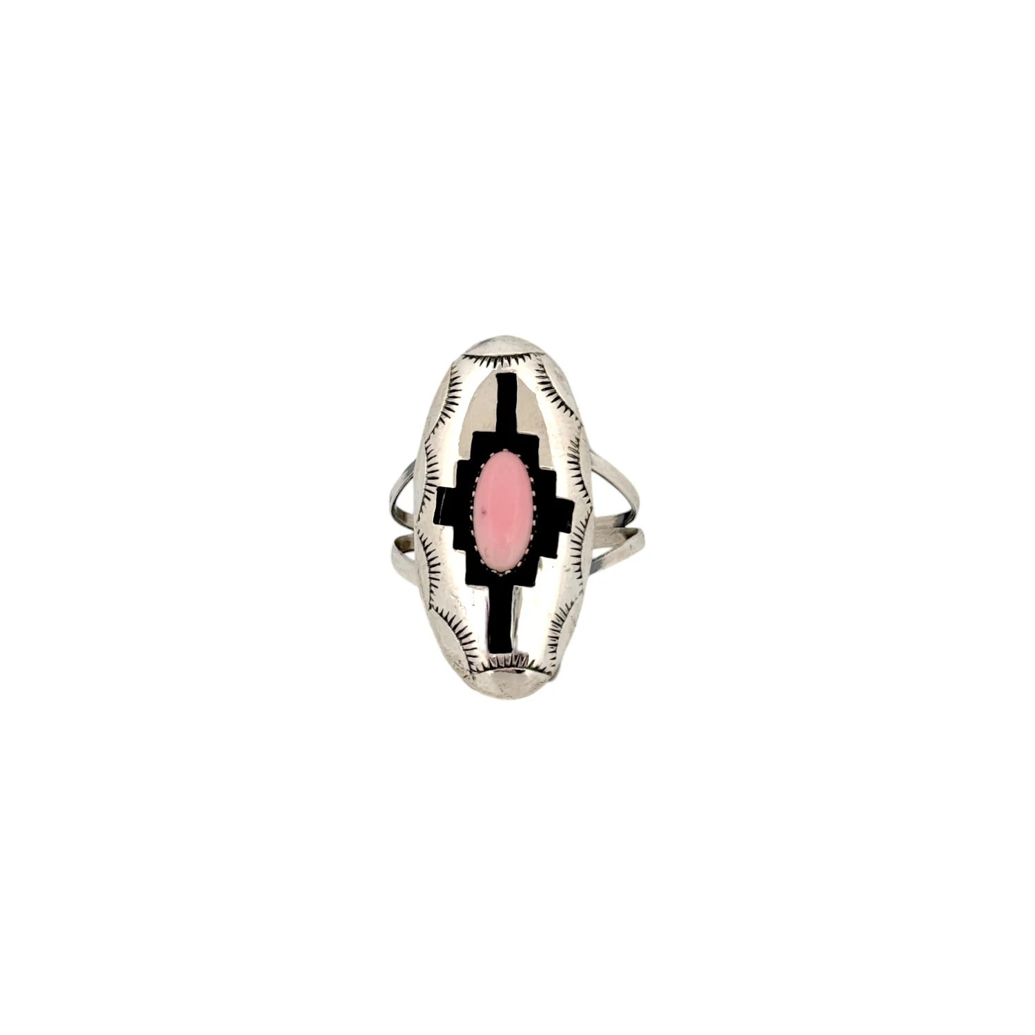 Felix Perry, Ring, Pink Conch, Sterling Silver, Navajo Handmade, 7 1/2"