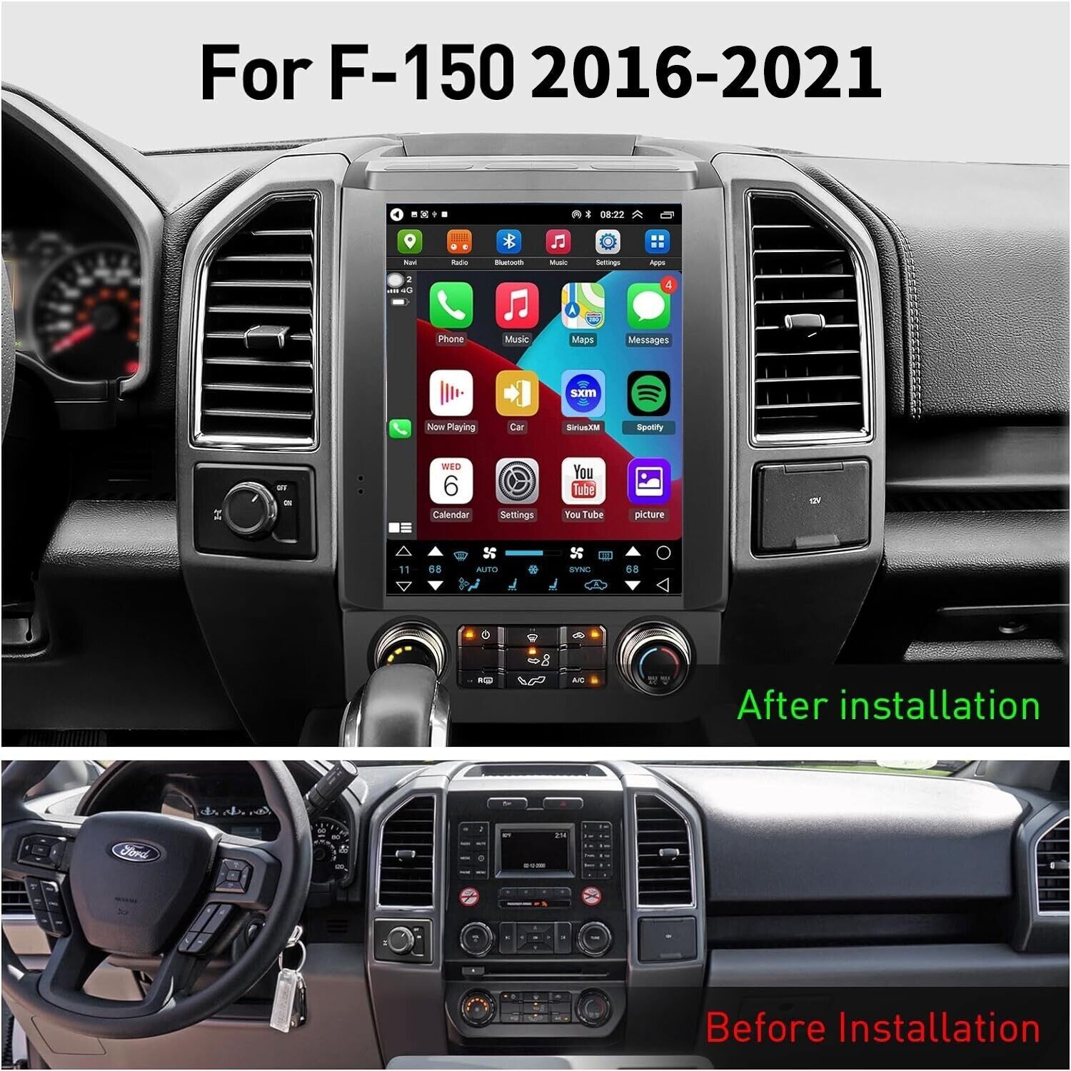 12.1" 4+64GB Car Stereo Radio Auto Android Carplay GPS For Ford F150 2016-2021