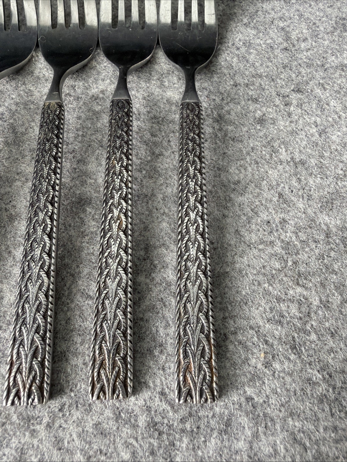 6 MCM JAPAN STAINLESS STEEL FLATWARE BRAIDED ROPE PATTERN Dinner Forks Flatware