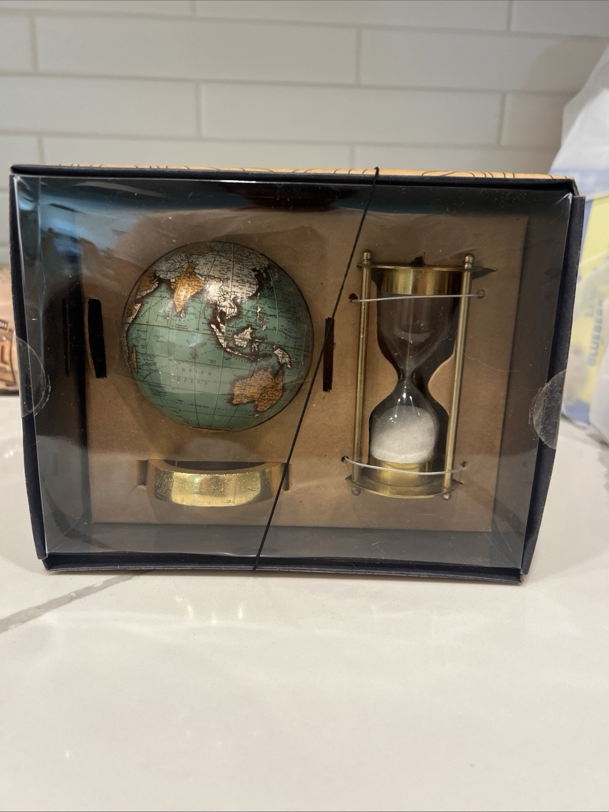 Hourglass Sand Timer and Globe Desk Office Decor Gold Vintage Gift Set Small