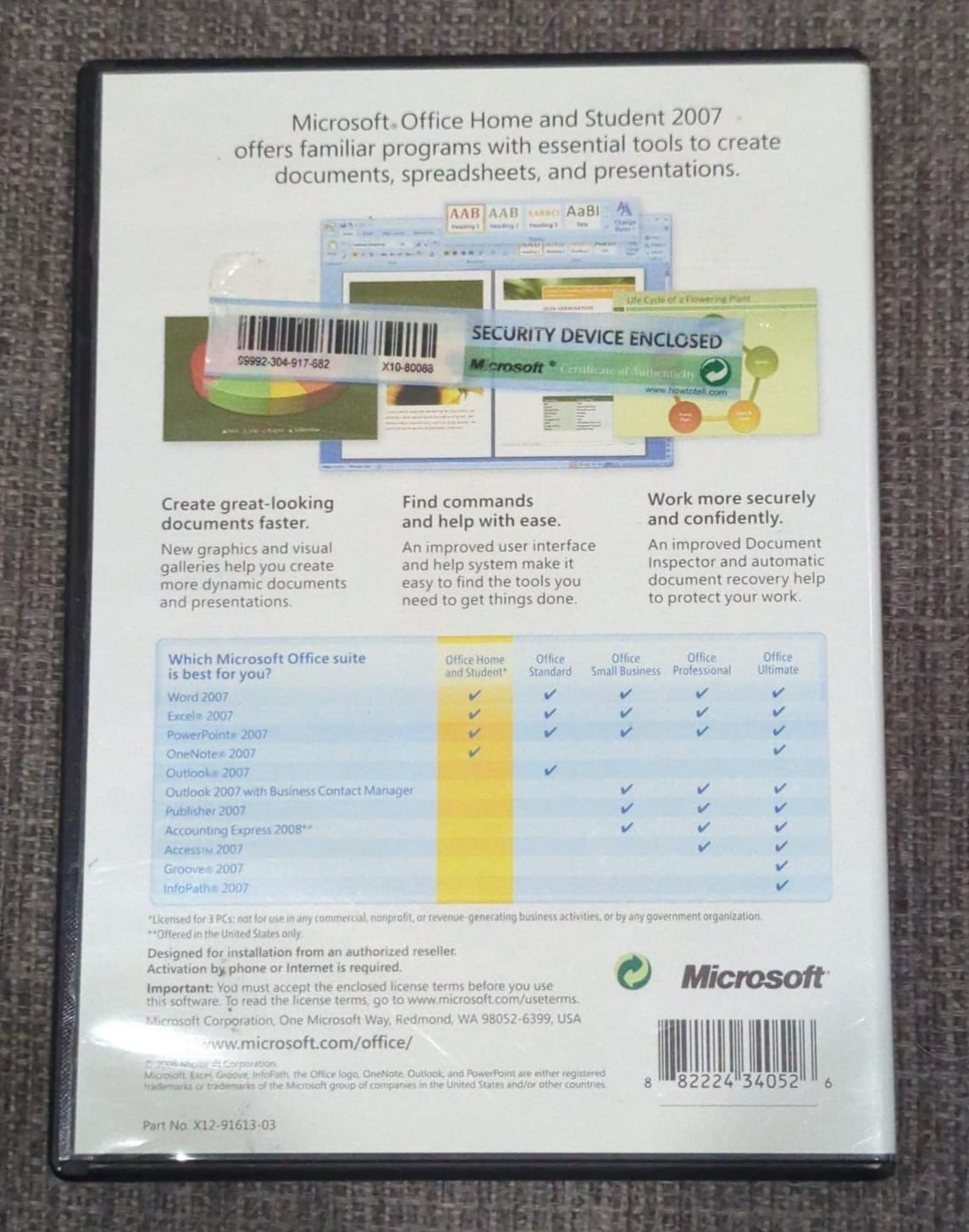 Microsoft Office Home and Student 2007 Service Desk Edition Software Used