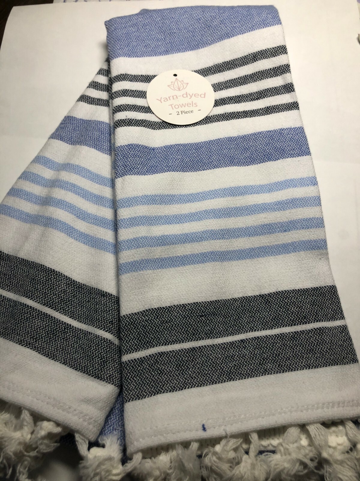 2pk Yarn-Dyed Dish Towels with Fringe - Blue