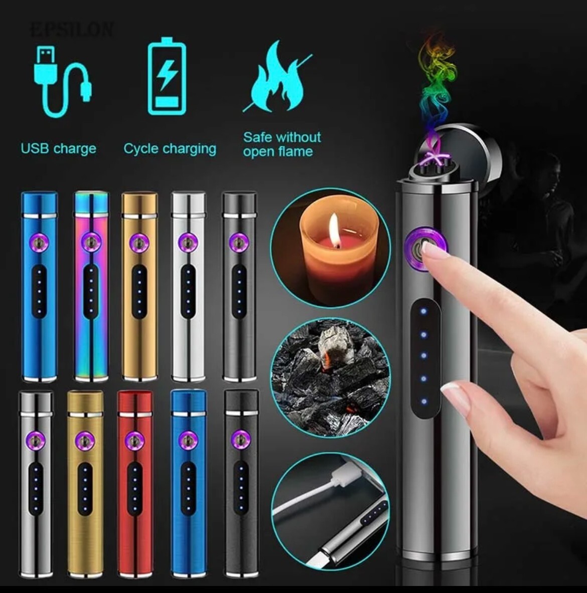 Dual Arc Electric Lighter Plasma Lighter Windproof USB Rechargeable Flameless