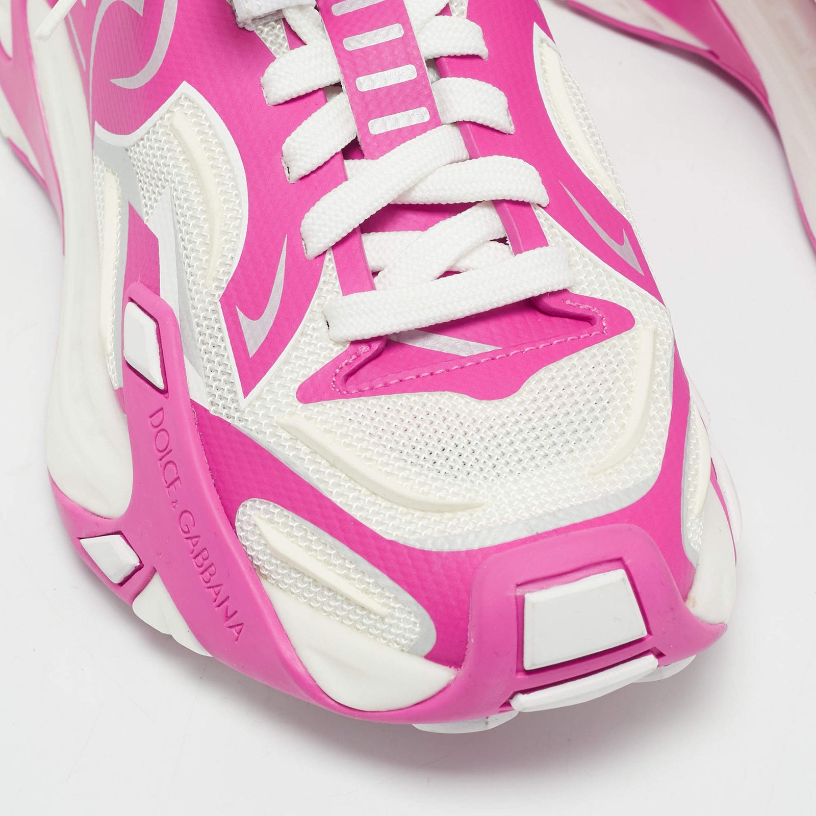 Dolce Gabbana Fast Panelled Size 37 Pink Mesh Lace Up Sneakers