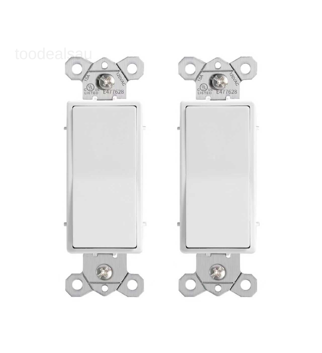 Single Pole Decorator Light Switch, 15A 120/277V, Paddle Rocker, On/Off (2-Pack)