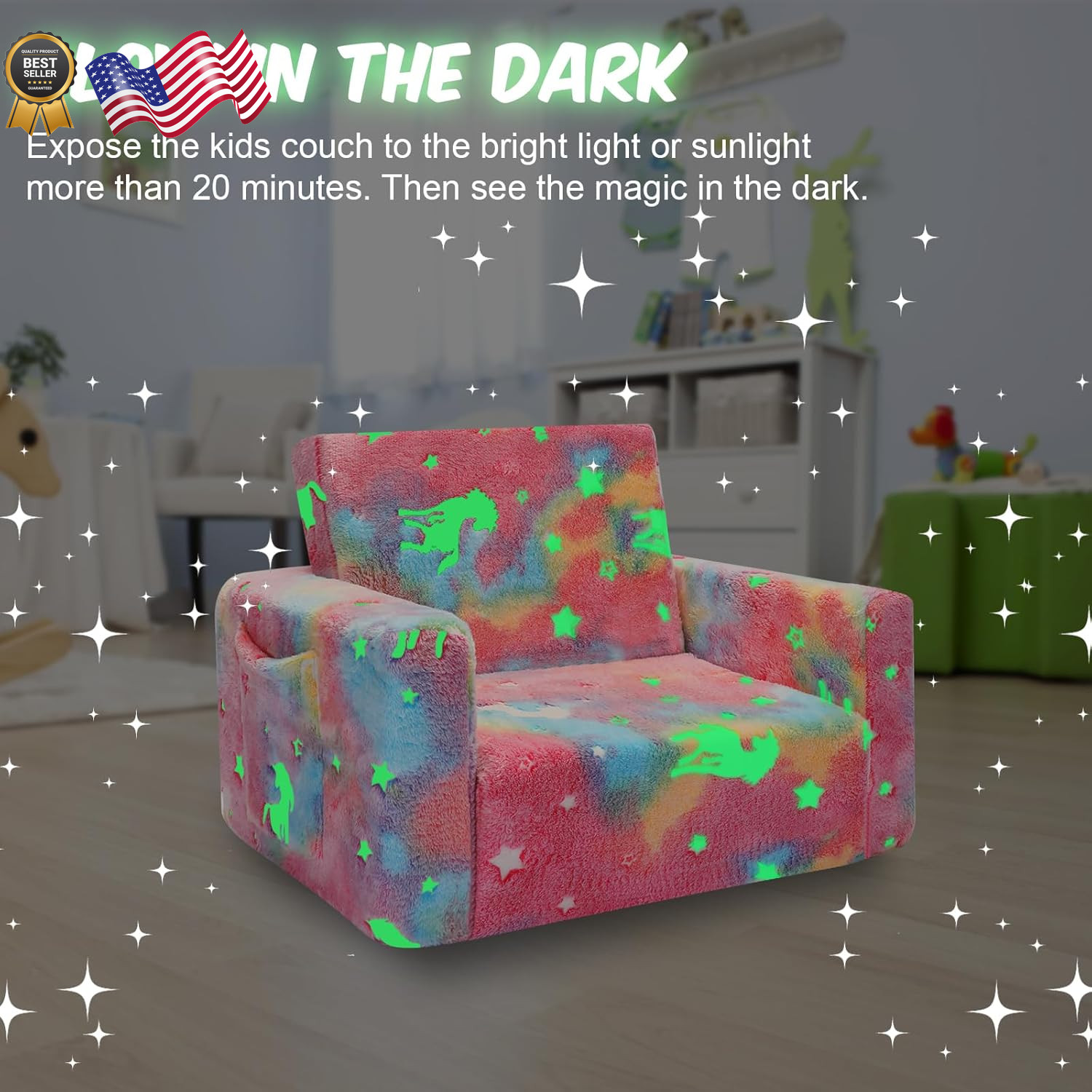 Kids Couch Toddler Chair Fold Out Kids Sofa Chair Convertible Sofa to Lounger Pu