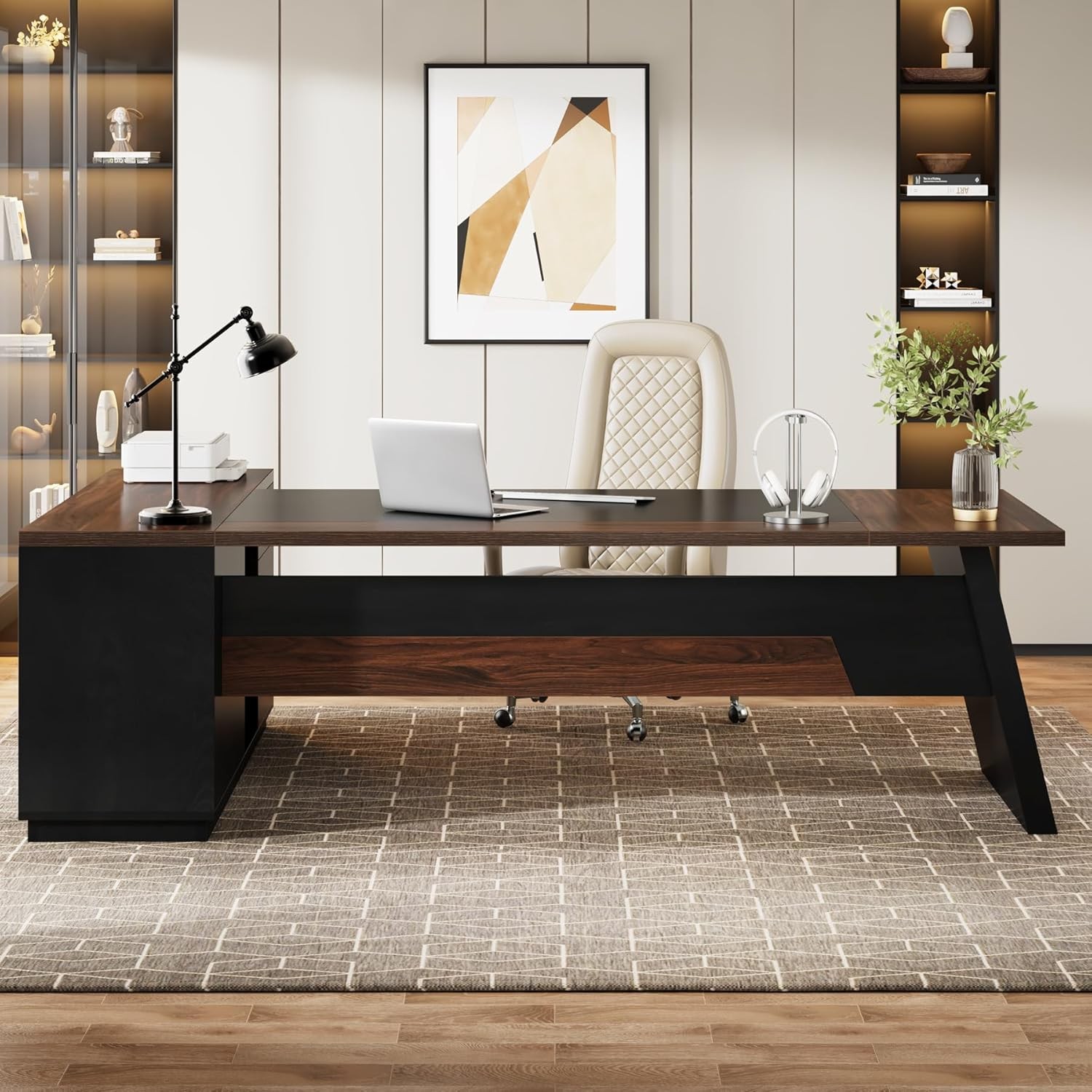 78" L-Shaped Executive Desk Large Office Computer Desk with Lateral File Cabinet