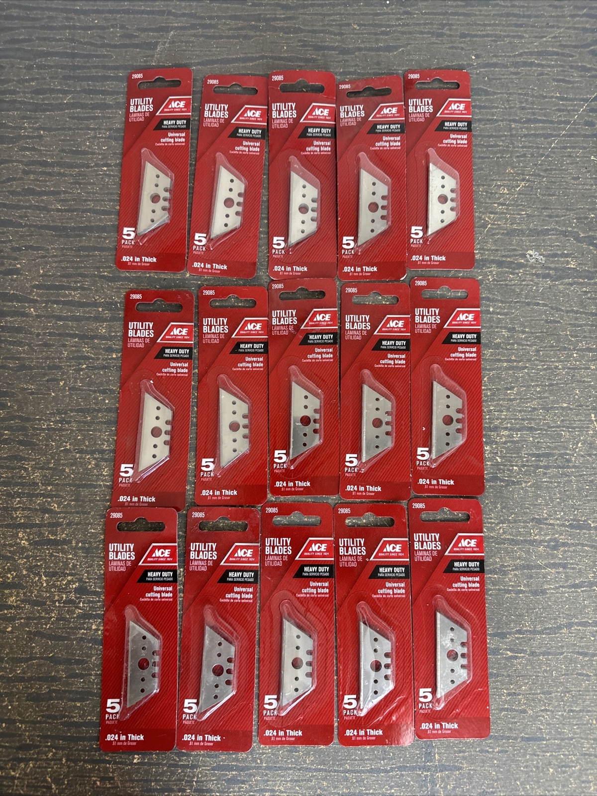 15 packs of 5 (100) Ace Utility Blades .024 Thick, Made in USA