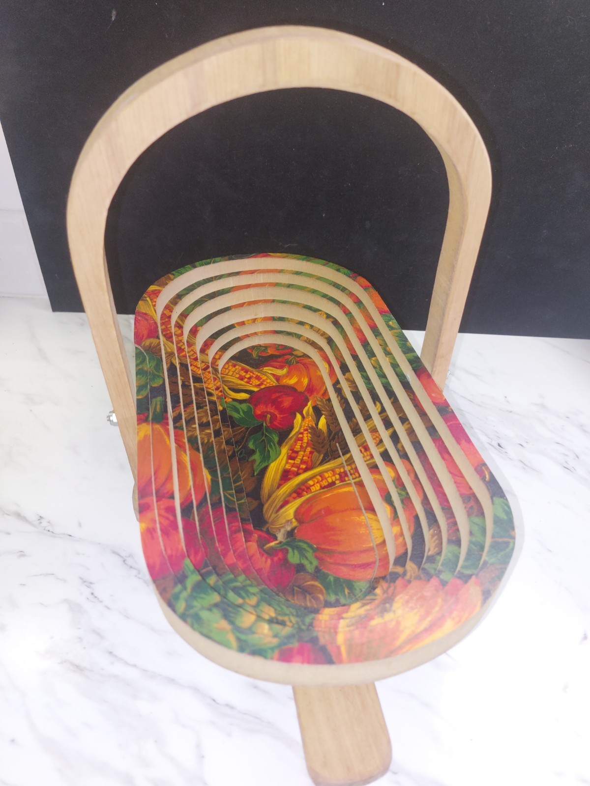 Vintage Folding Spiral Collapsible Wooden Basket Trivet Bowl Harvest Garden