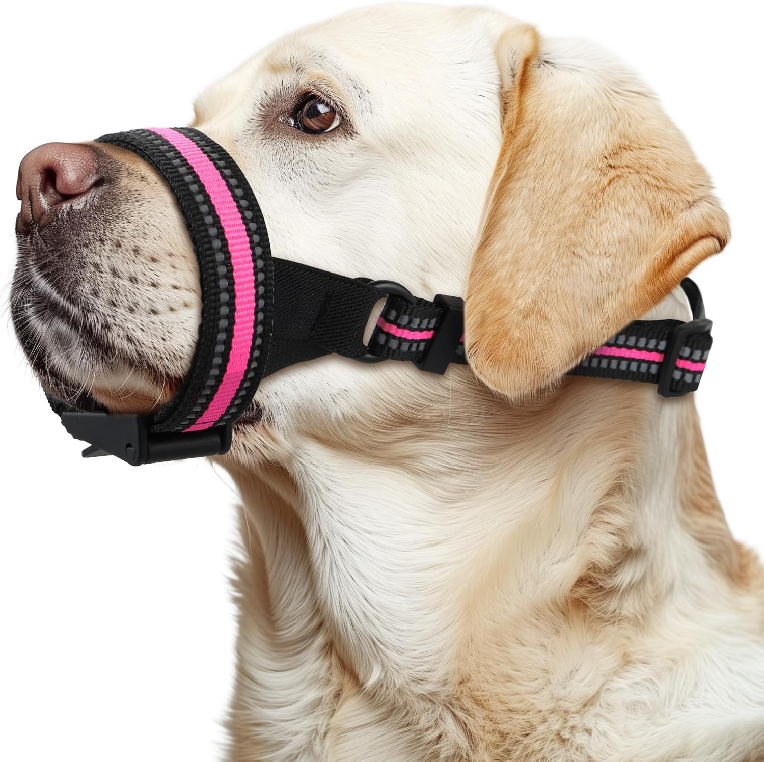 Secure Fit Adjustable Dog Muzzle - Soft Nylon Pink Design for Comfort & Safety