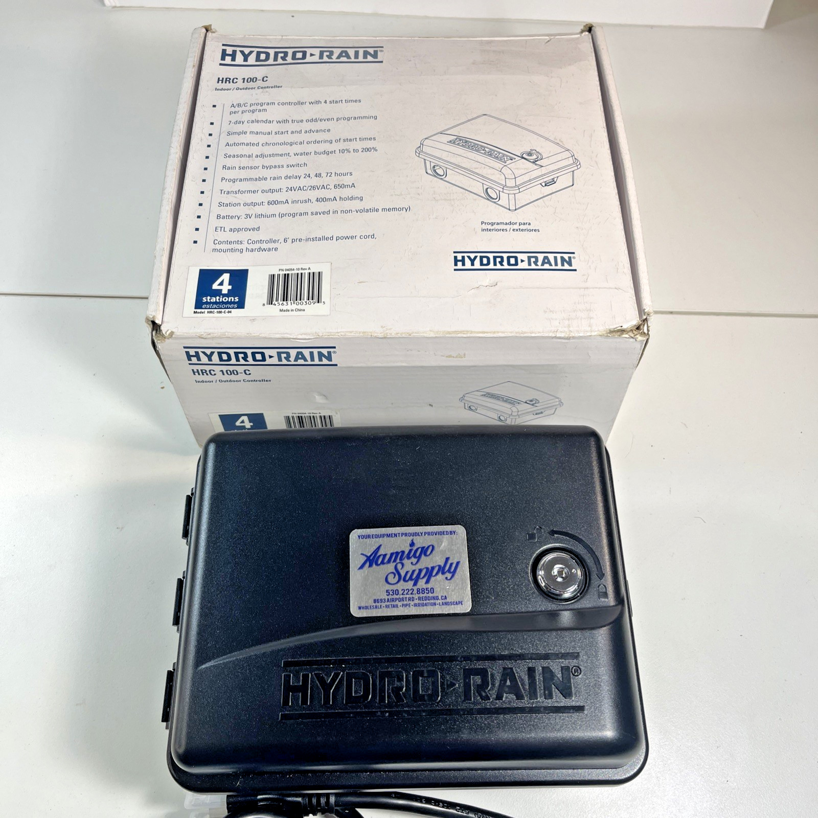 Hydro-Rain Indoor/Outdoor Irrigation Controller & Timer /4 Stations/HRC 100 C