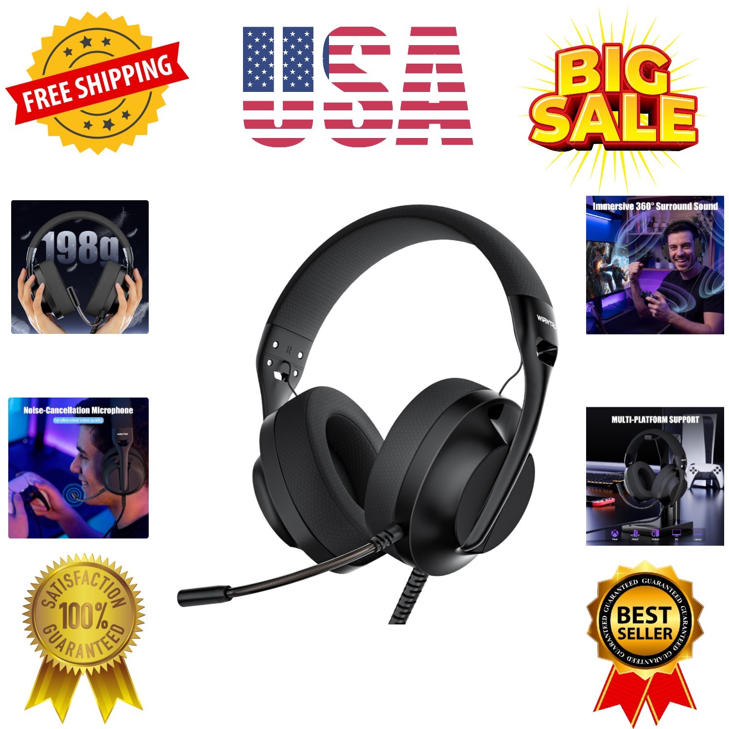 S30 Gaming Headset with Microphone,198g Lightweight Design, Wired Gaming Head...