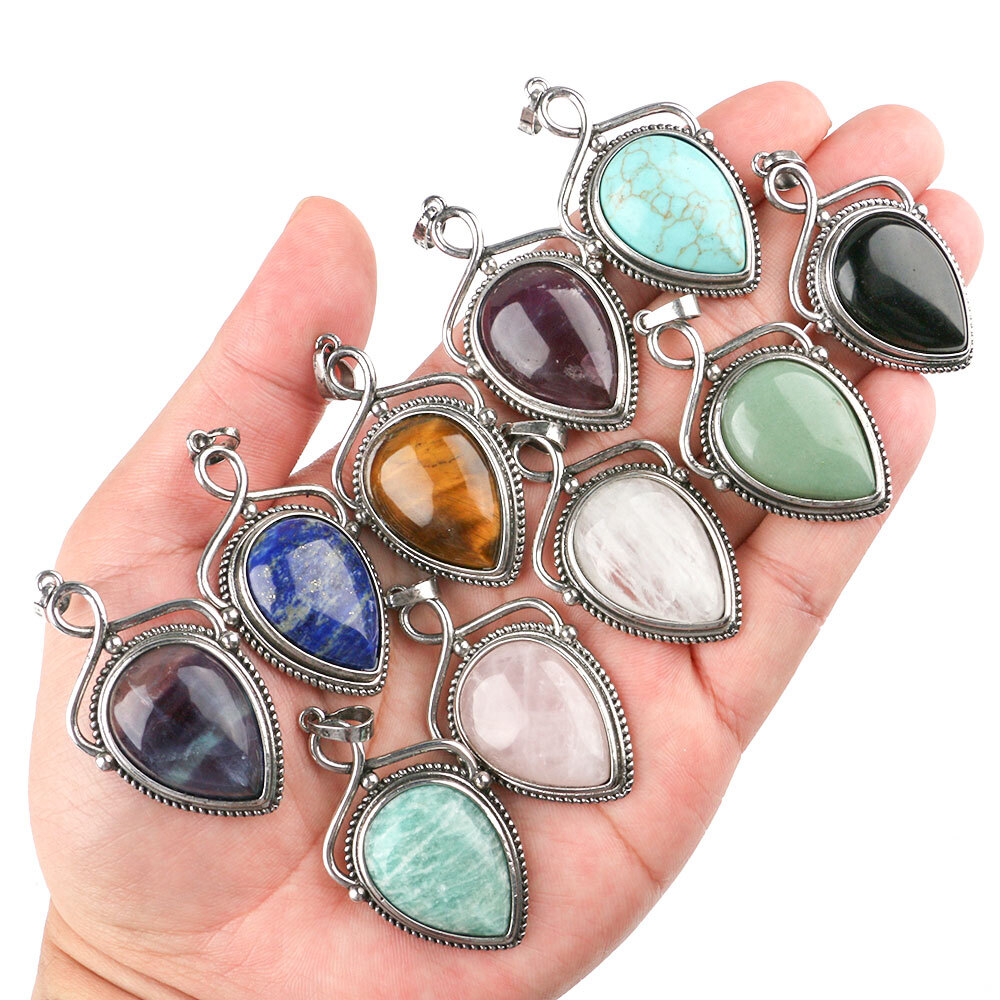 Natural Chakra Gemstone Crystal Teardrop Water Drop Beads Reiki Pendant Charms