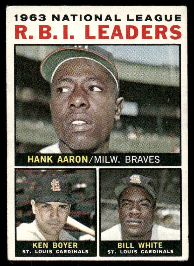 GOOD+/- HANK AARON BOYER WHITE 1964 TOPPS #11 RUBBER BAND EDGES READ *TPHLC-5238
