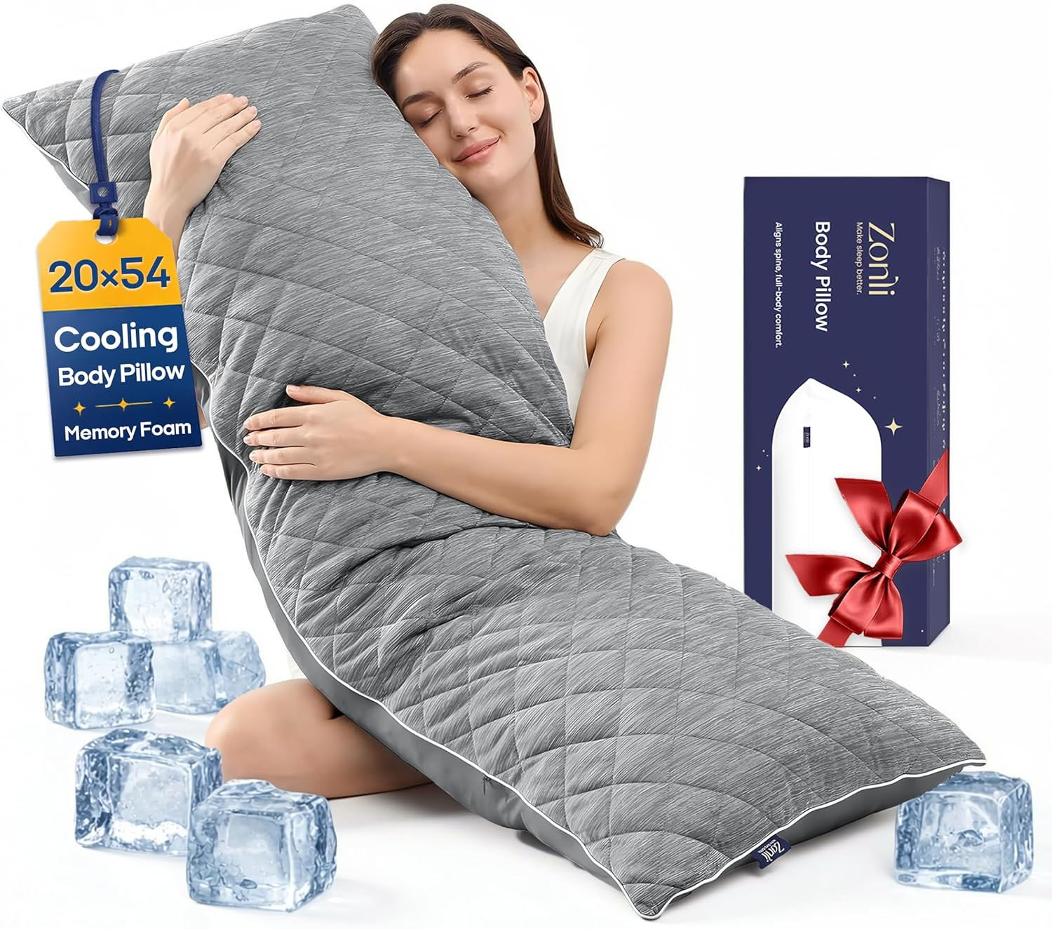 Cooling Body Pillow for Adults Side Sleeper & Pregnancy - Memory Foam Insert Lon