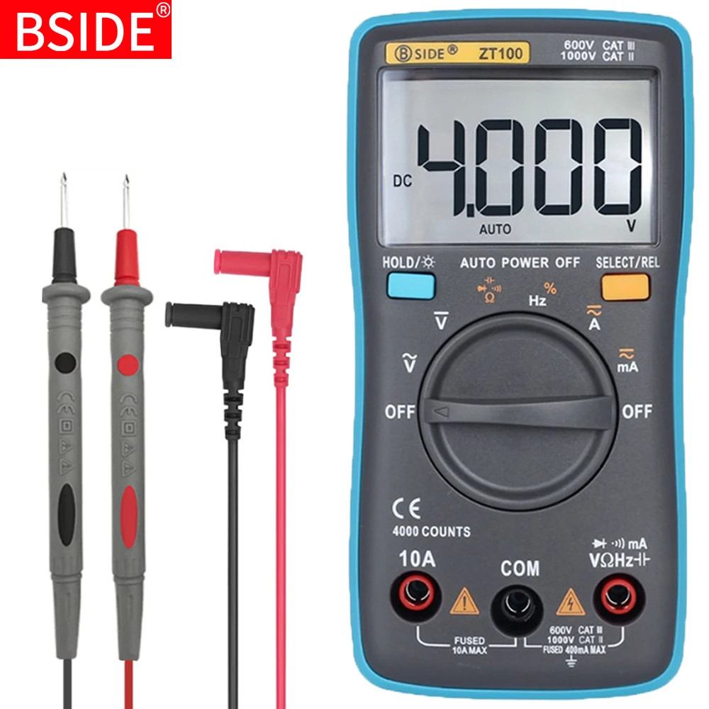 Digital Multimeter ZT100 4000 Counts DC/AC Voltage Current Capacitance Hz Diode