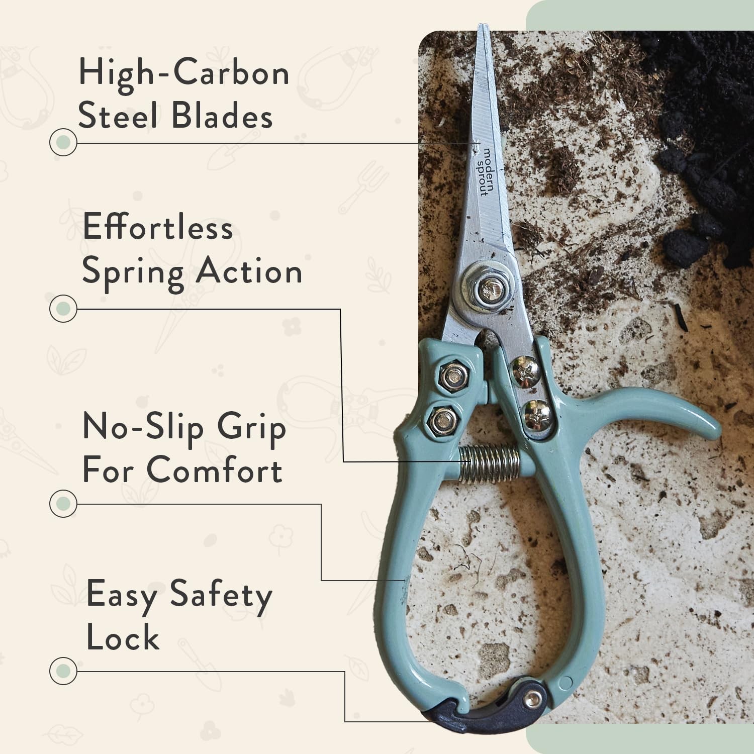Modern Sprout Pruning Shears - Herb Snipping Scissors- Shears, Sage