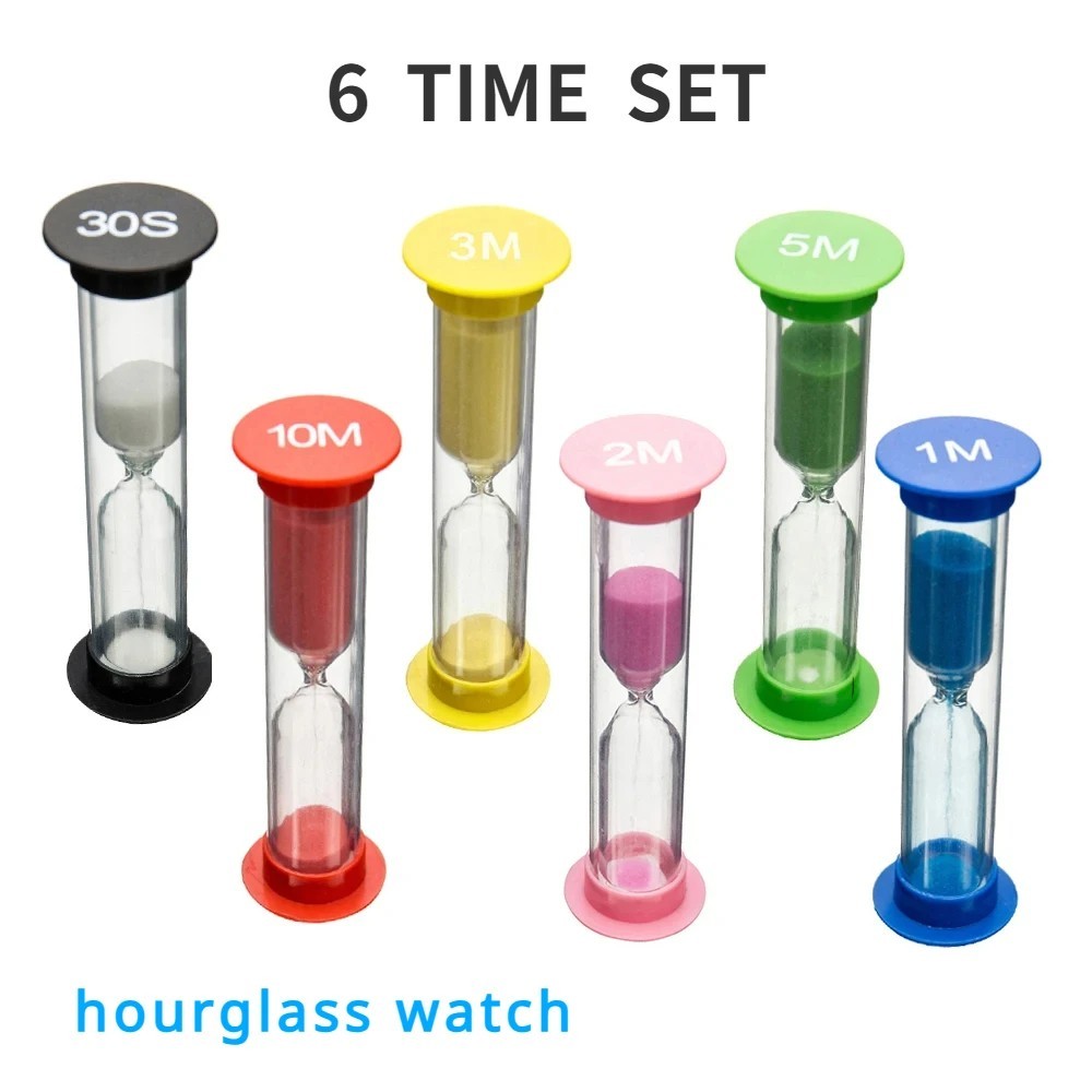 One Minute Sand Timer, 6Pcs Blue Mini Glass Hourglass Timer 1 Minute Sand Clock