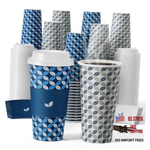 100 Pack 20 oz Disposable Coffee Cups with Lids - Hot Paper with Lids