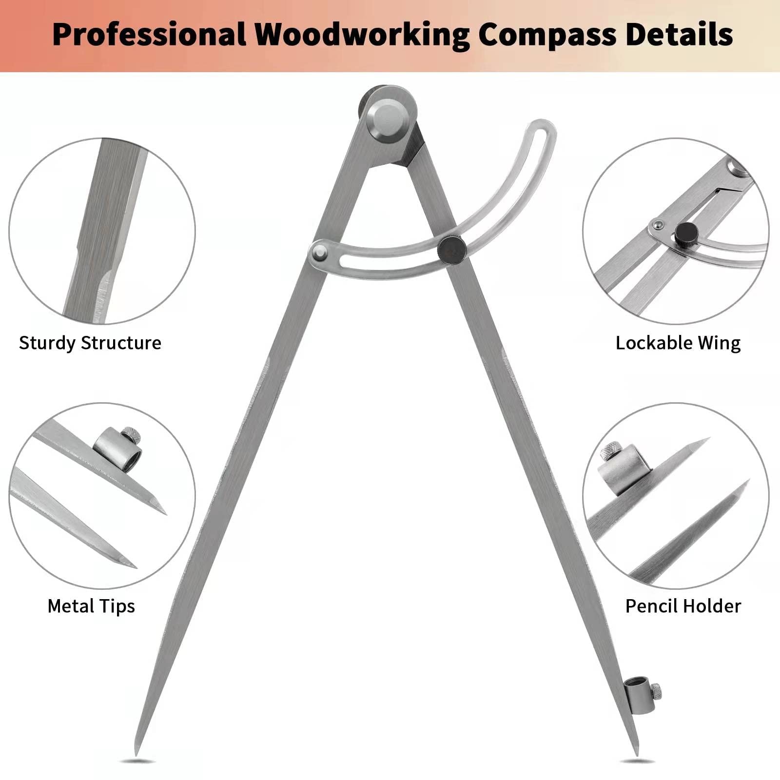 Compass for Woodworking, 8 inch Precision Woodworking 8inch, Silver