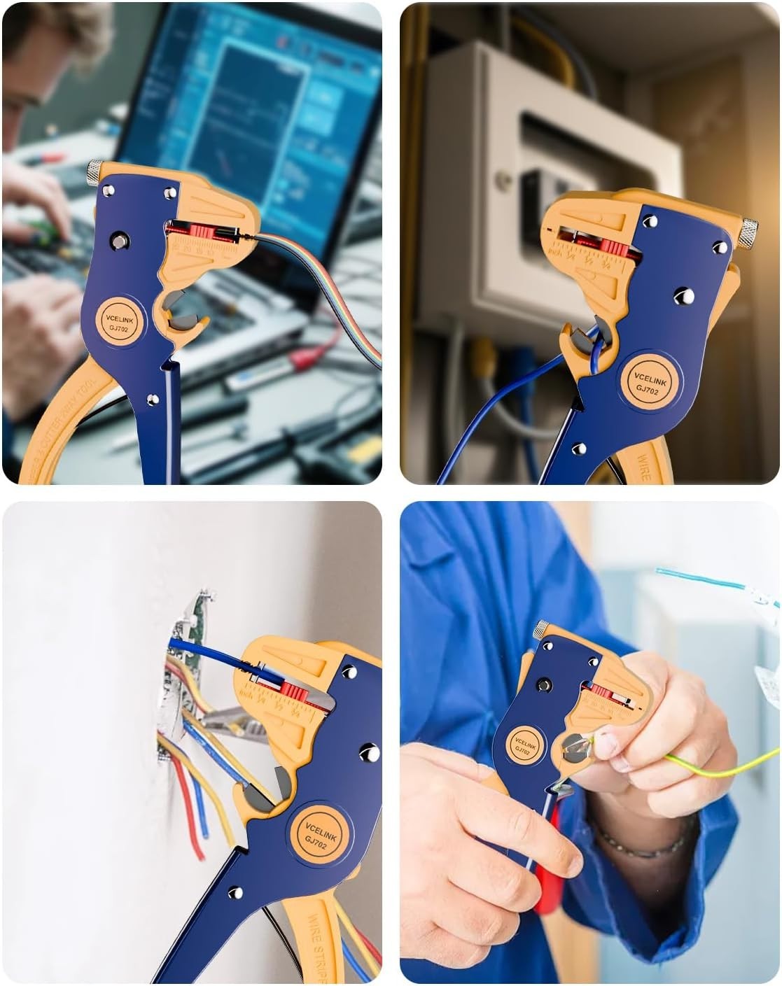 Professional 7-Inch Wire Stripper & Cutter: Compact Self-Adjusting Tool in Blue