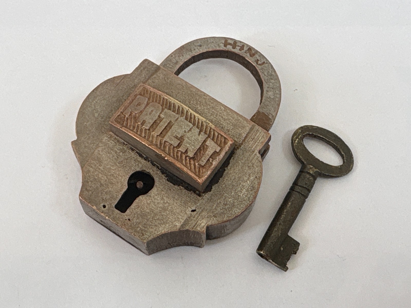 Vintage Brass Padlock with Key Indian Handmade Collectible Rear Patent India