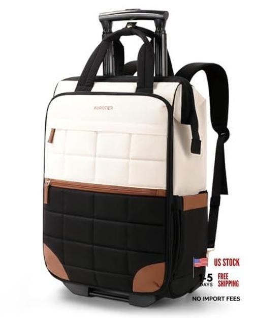 Rolling Puffer Backpack for Women, Wheeled Laptop Backpack, Short-Term Brown