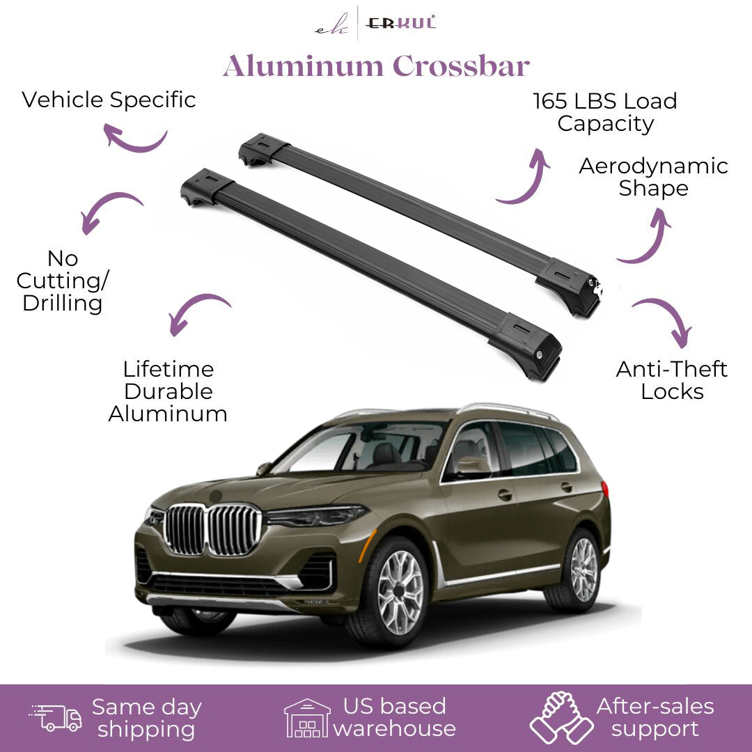 ERKUL Roof Rack Cross Bars Fits BMW X7 2019-2026 Fits Raised Rails Black