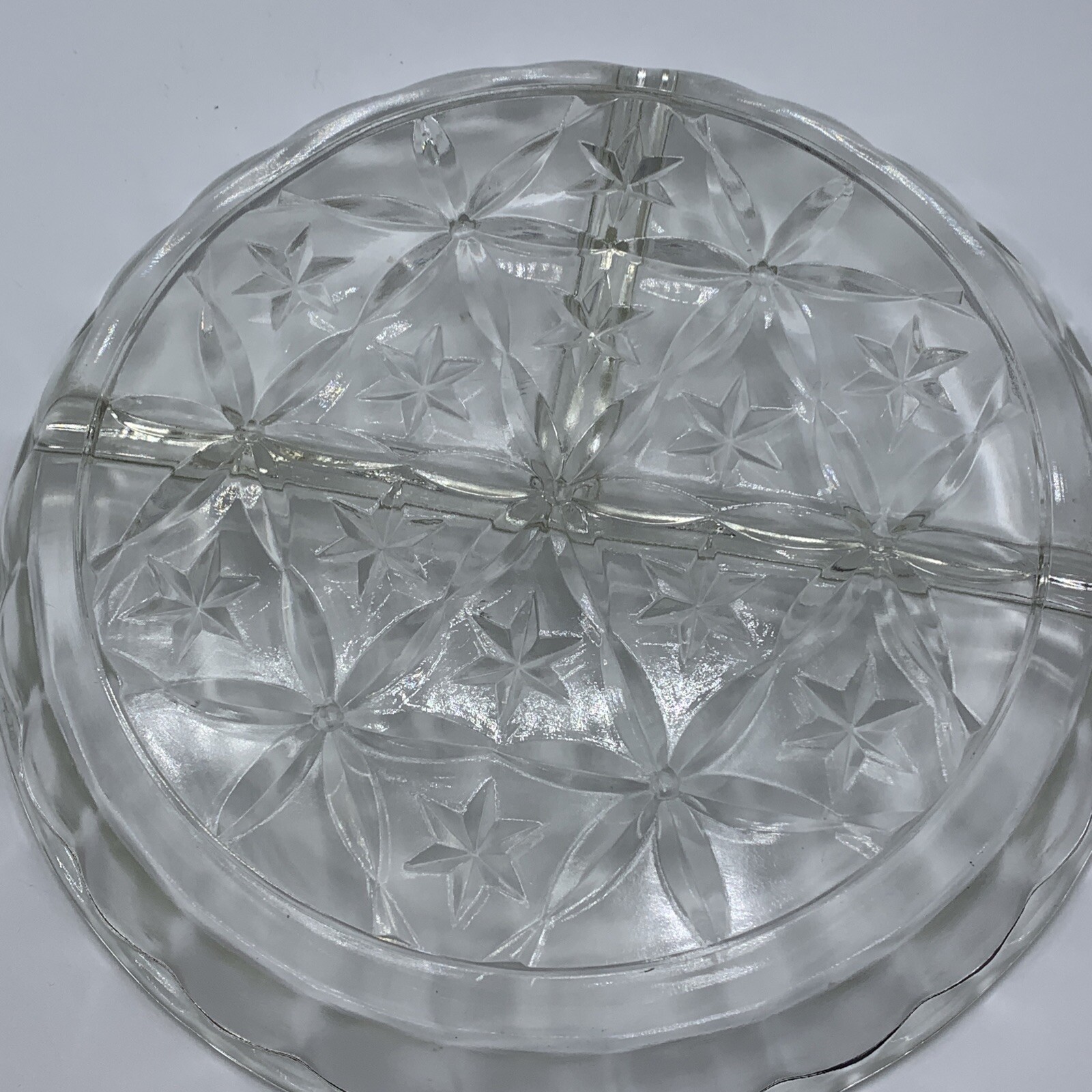 Vintage Three Part Divided Relish Dish, nut dish Star Pattern