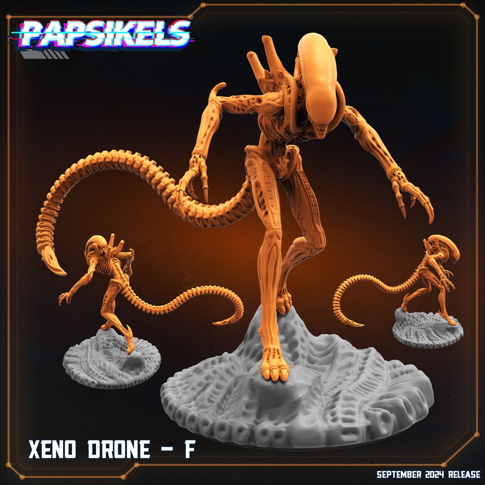 Xeno Drone F 32mm Papsikels Miniature AvP, Aliens, Xenomorph