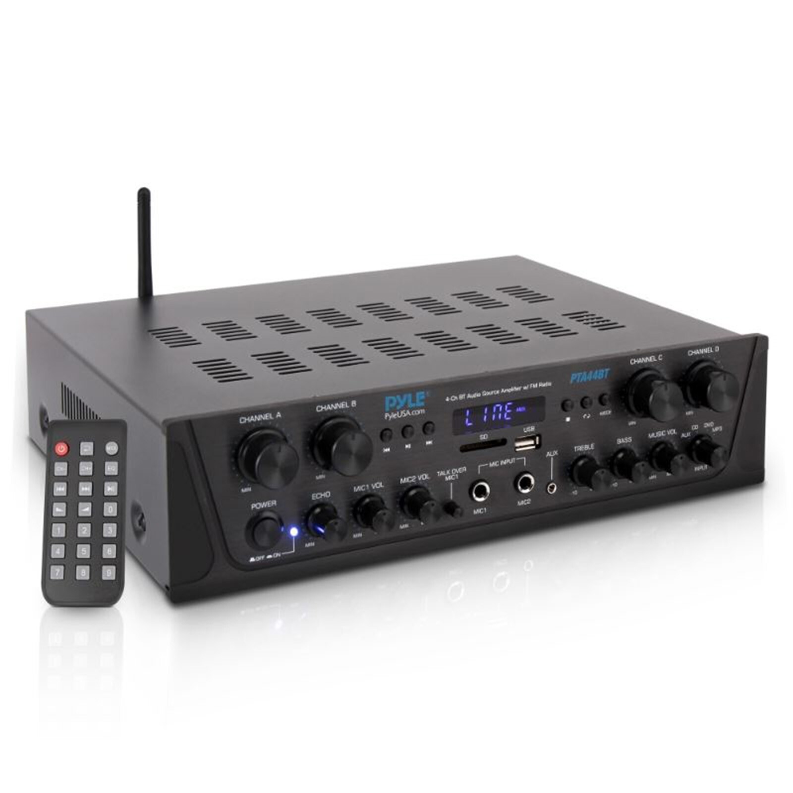 Pyle PTA44BT Bluetooth Home Audio Amplifier Receiver, 2x 4" 30W Speaker, Wire