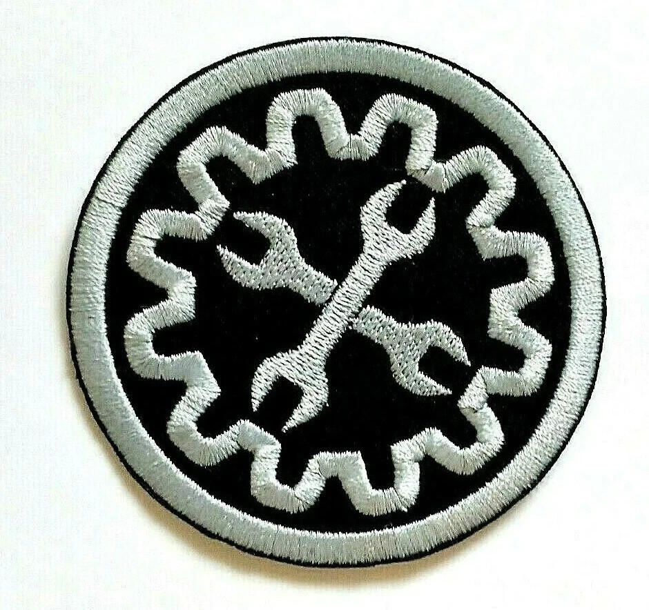 Mechanic Iron On Patch Embroidered fabric gear and wrench patch