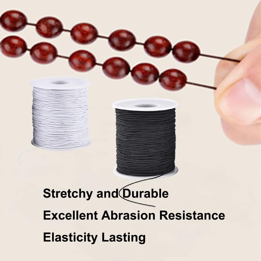 Stretchy String for Bracelets, 4 Rolls 1 mm Sturdy Elastic Black and White