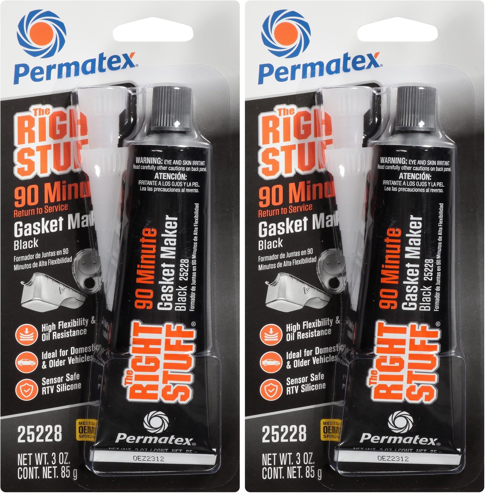 Permatex 25228 The Right 3 Fl. Oz. (Pack of 2), Stuff 90 Minute Black