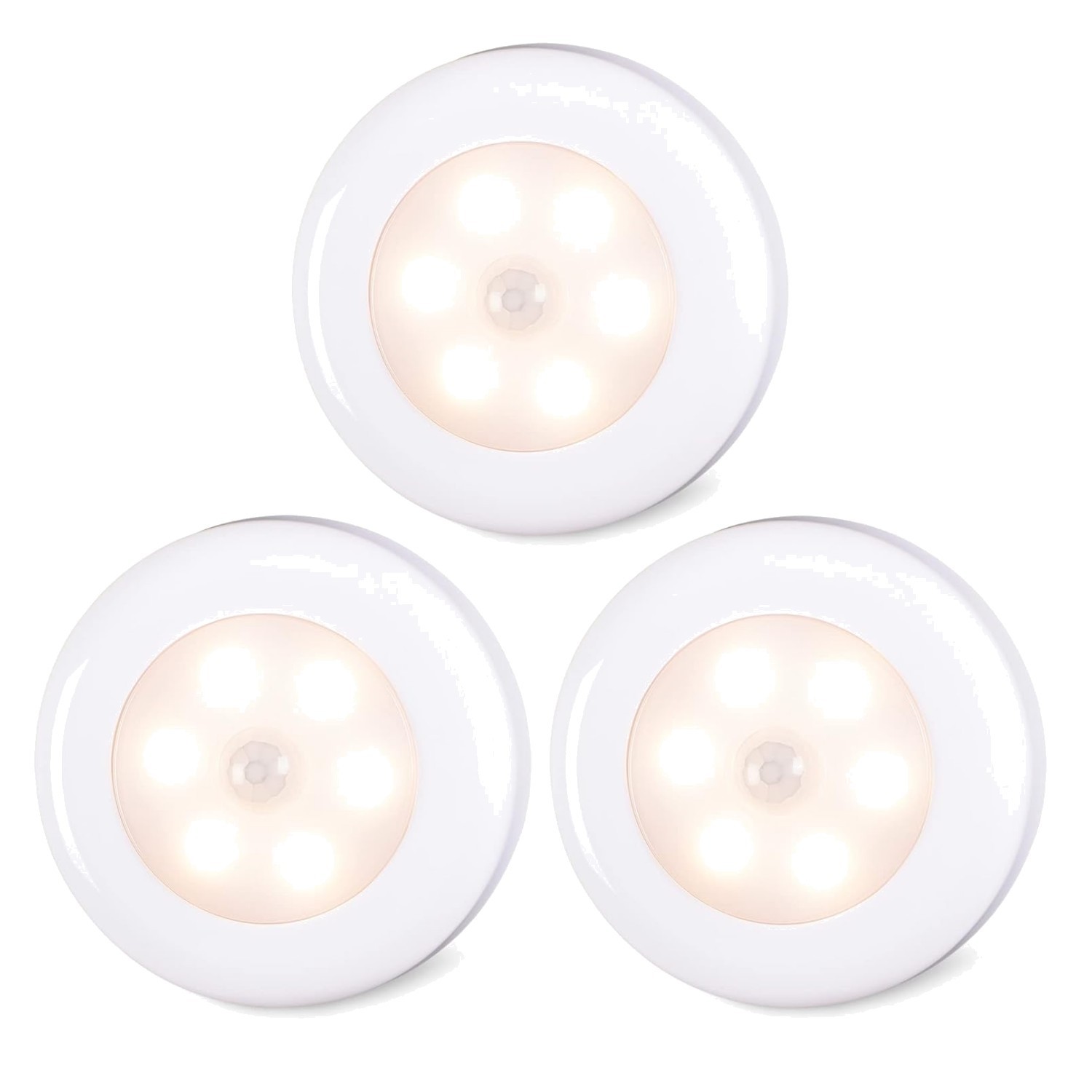 Effortless 3-Pack Stick-On LED Puck Lights with Motion & Light Sensors 2.8”