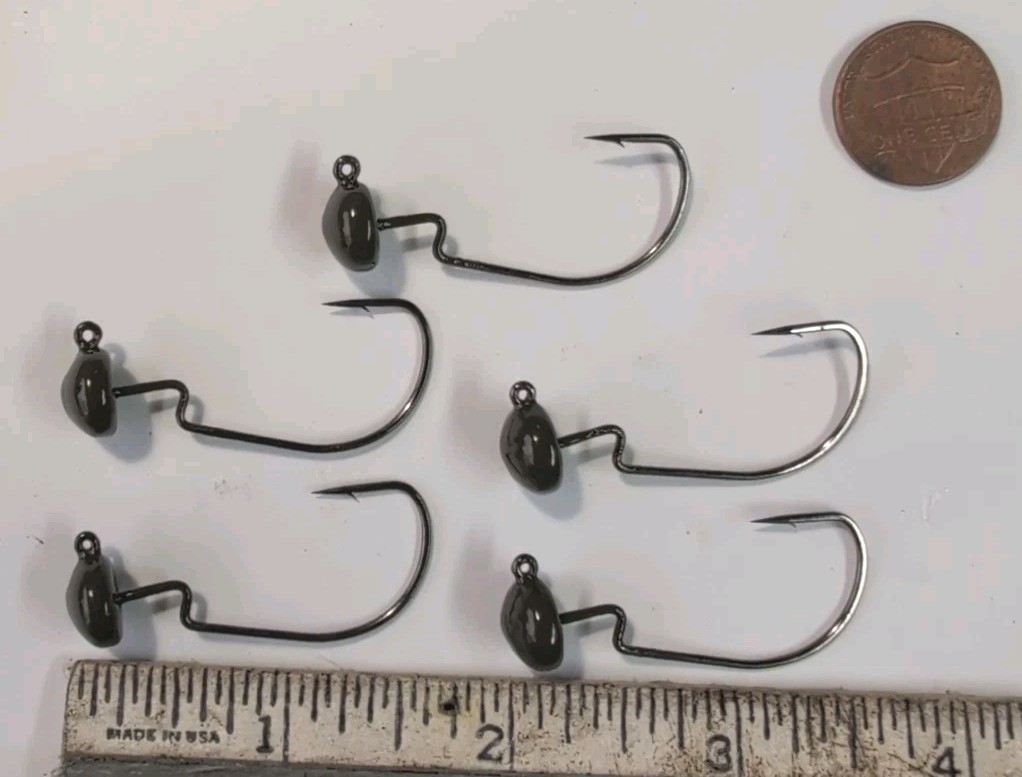5pc-1/8.oz 1/0 Ned Rig Style Jig Head Green Pumpkin Weedless Rig  Victory Hooks