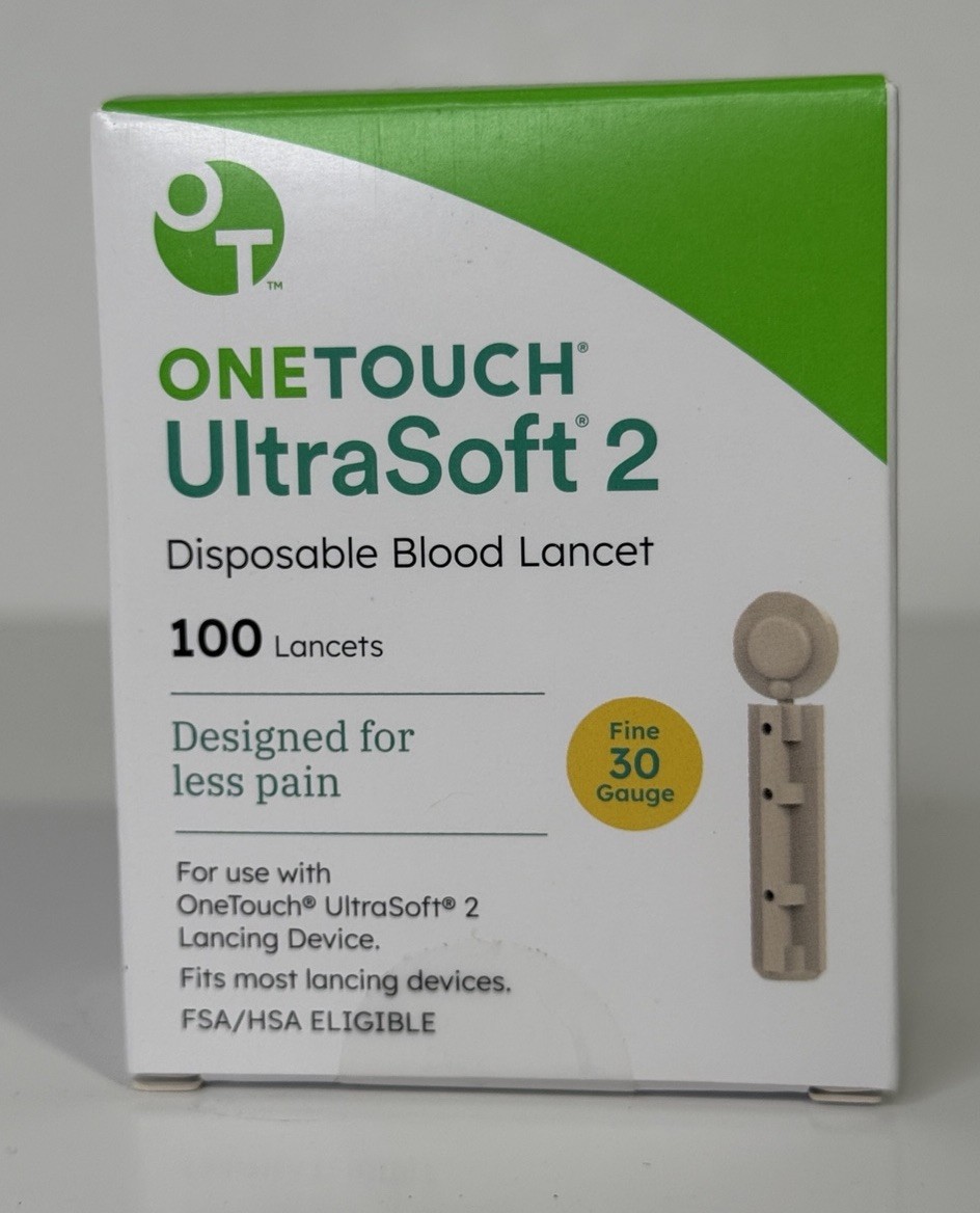 One Touch UltraSoft 2 Lancets (30 Gauge) 100 Count EXP 10/2028